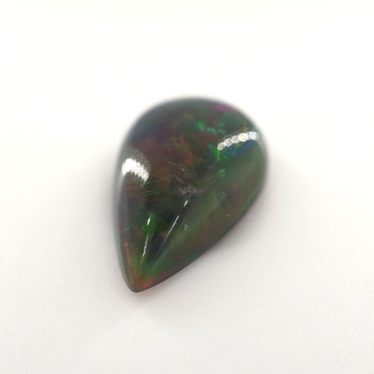 2.96 Ct Black Opal Pear Cabochon – Green Fire with Red Flashes