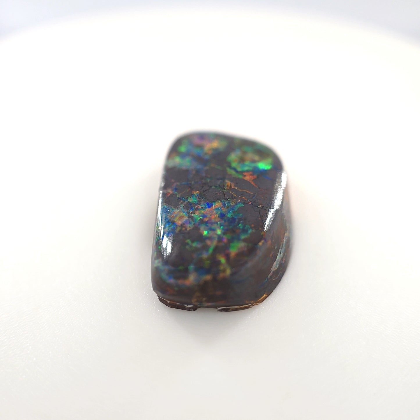 6.72 Ct Boulder Opal Freeform Cabochon – Multicolor Fire on Dark Matrix