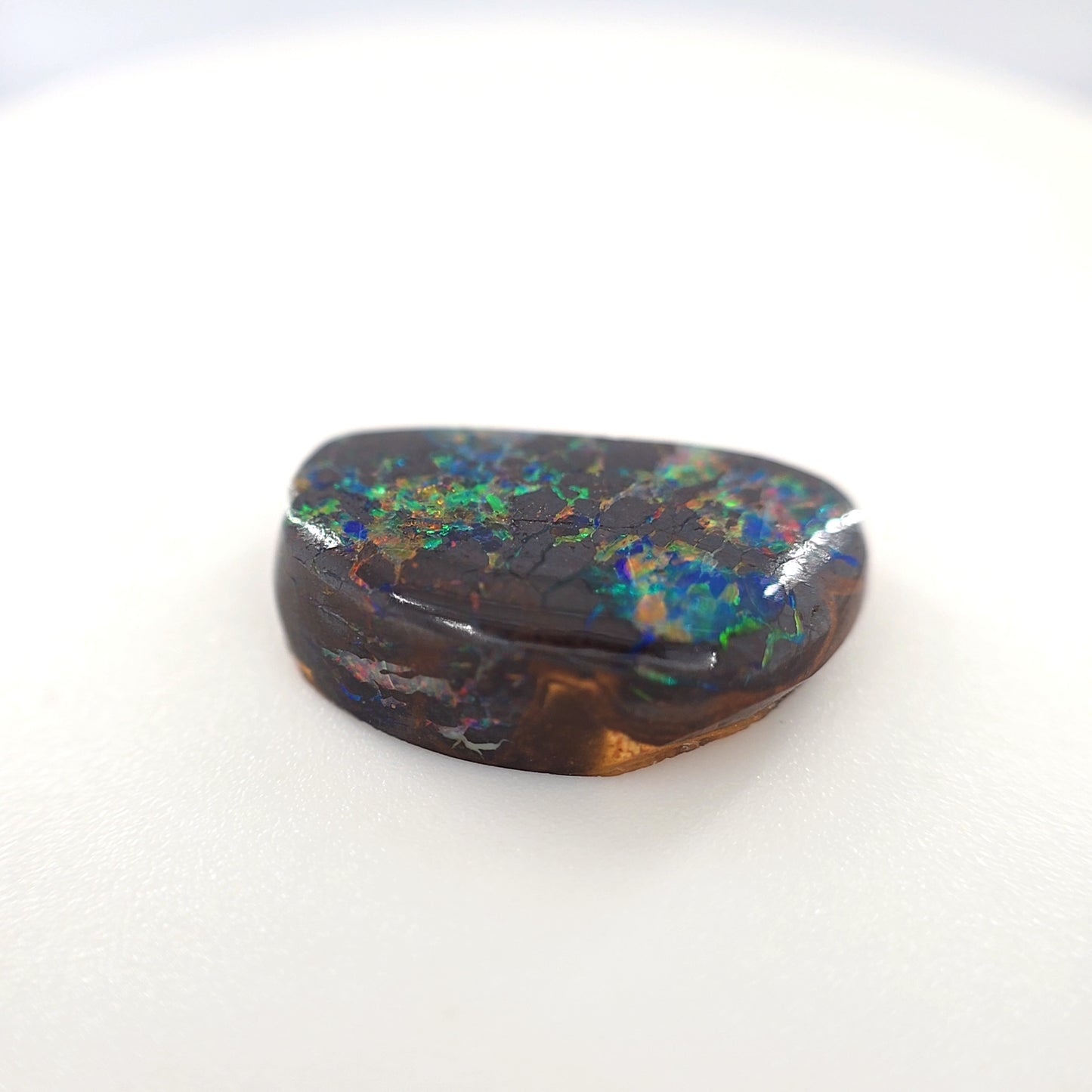 6.72 Ct Boulder Opal Freeform Cabochon – Multicolor Fire on Dark Matrix