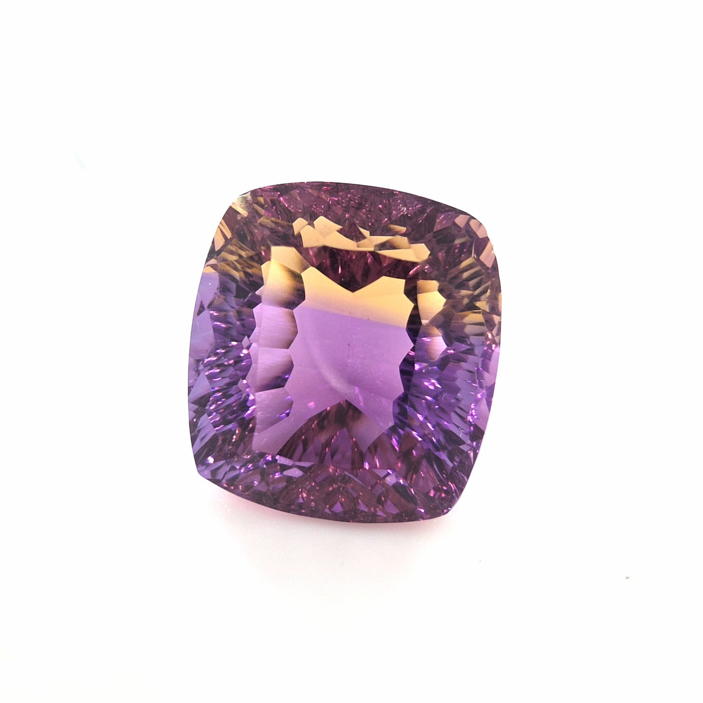 Ametrine Fantasy Cushion Cut 16.83 Ct – Purple and Golden Yellow Bi-Color Quartz