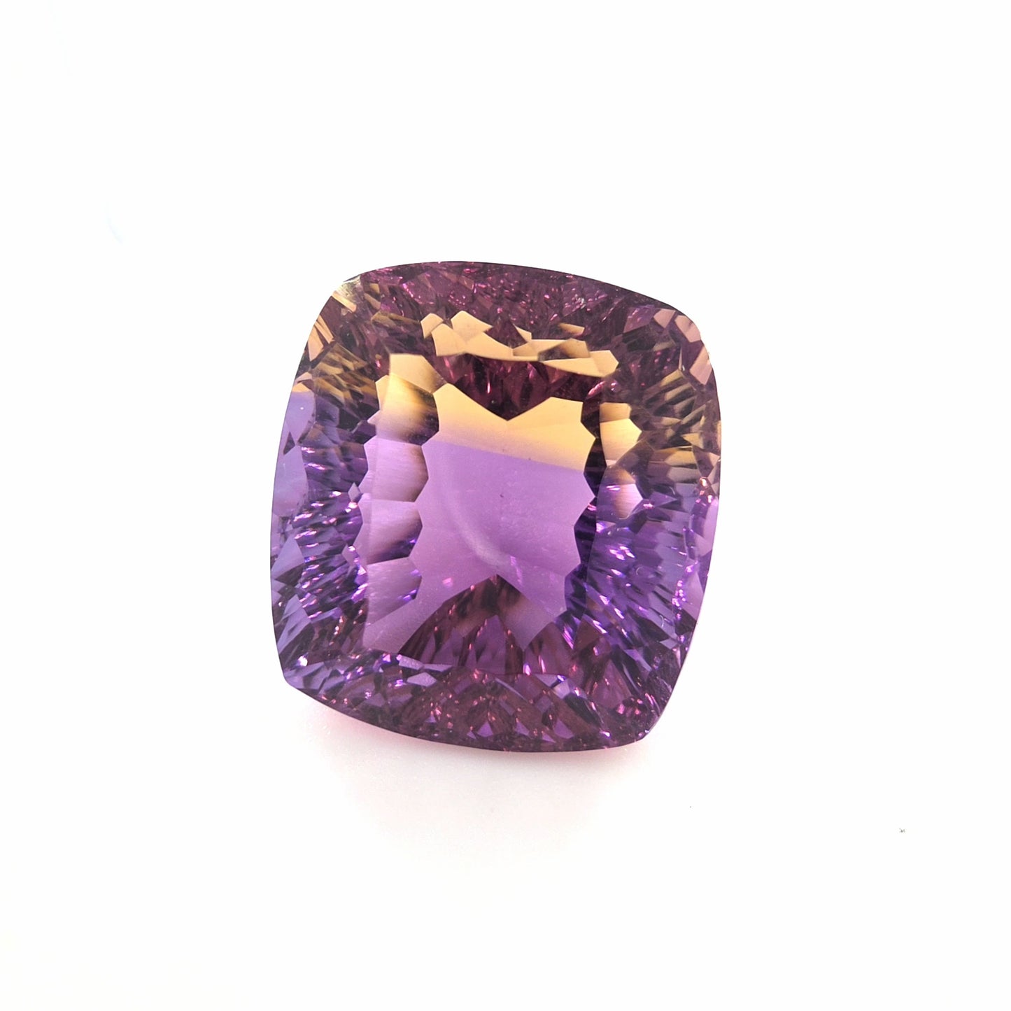 Ametrine Fantasy Cushion Cut 16.83 Ct – Purple and Golden Yellow Bi-Color Quartz