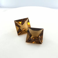Citrine Princess Cut Matched Pair 2.84 Tcw – Deep Cognac Orange Citrine