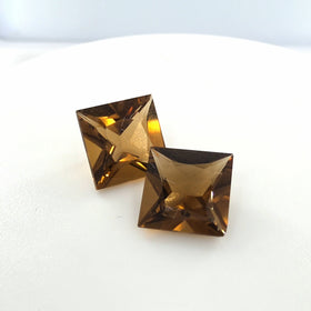 Citrine Princess Cut Matched Pair 2.84 Tcw – Deep Cognac Orange Citrine