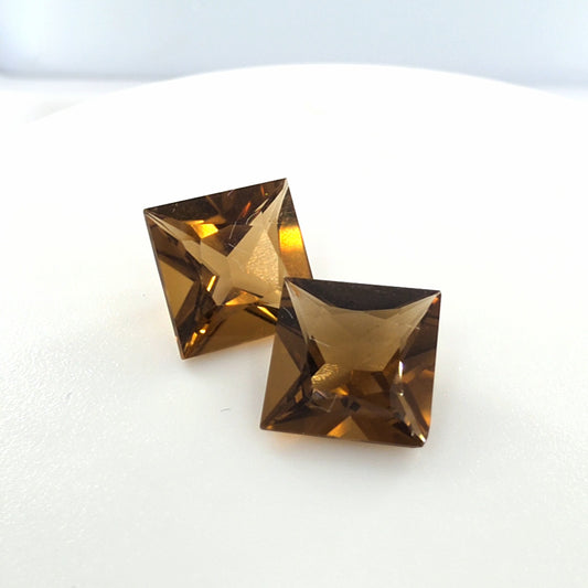 Citrine Princess Cut Matched Pair 2.84 Tcw – Deep Cognac Orange Citrine
