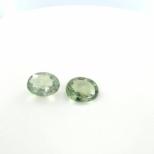 Matched Pair Green Sapphire Oval Cut 0.75 TCW – Light Olive Green Sapphires