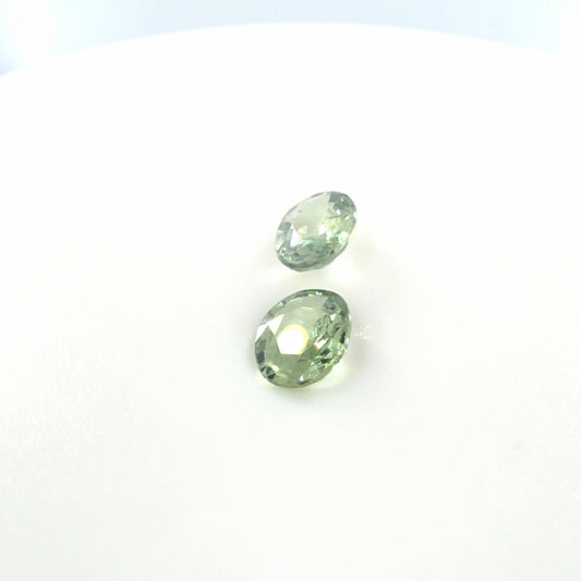 Matched Pair Green Sapphire Oval Cut 0.75 TCW – Light Olive Green Sapphires