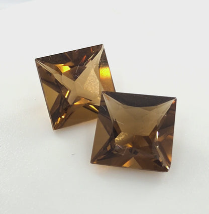 Citrine Princess Cut Matched Pair 2.84 Tcw – Deep Cognac Orange Citrine